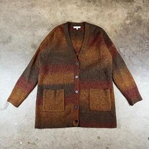 Orange and brown madewell striped knit cardigan with two front pockets